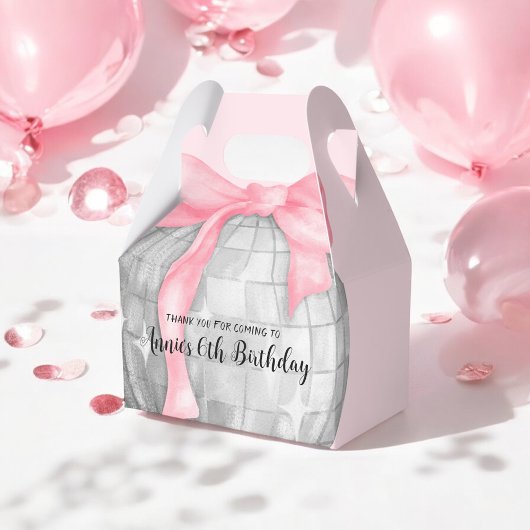 Ballotins Watercolor Pink Bow Silver Disco Ball Anniversaire