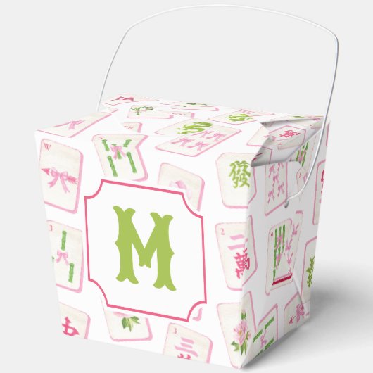 Ballotins Watercolor Pink & Green Bow Mahjong Tiles Monogram (Recto)