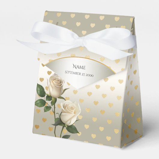 Ballotins White Roses Gold Hearts Ballotin (Verso)