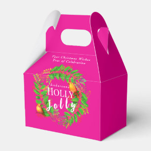 Ballotins Wreath Holly Jolly Family Hot Rose
