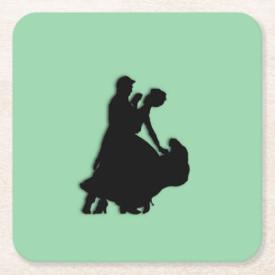 Ballroom Dancers Silhouette Vierkante Kartonnen Onderzetter