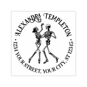 Ballroom Dancing Skeleton Paar Naam RET Adres Zelfinktende Stempel
