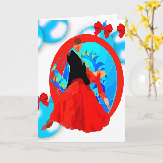 Ballroomdansers Met Sieraden En Strikken Kerst Kaart (Gele Bloem)