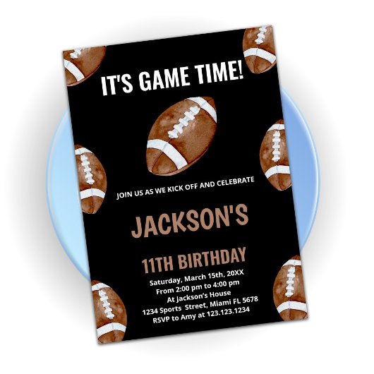 Balls Black Football Invitations Anniversaire
