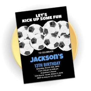 Balls Black Soccer Invitations Anniversaire