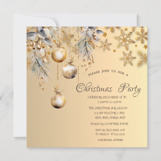  Balls Goud Sneeuwvlokken Corporate Christmas Kaart (Voorkant)