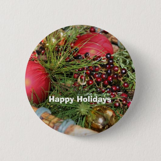 Balls Kralen Evergreen Kerstvakantie Button Pin (Voorkant)