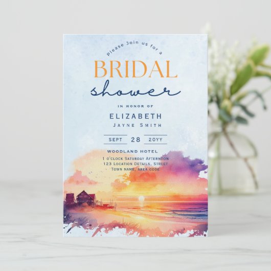 Balmy Days | Tropische Zonsondergang Strand Bruids Kaart (Staand voorkant)