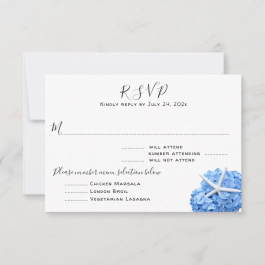 Balnéaire Jardin Bleu Menu Entrées Carte RSVP (Devant)