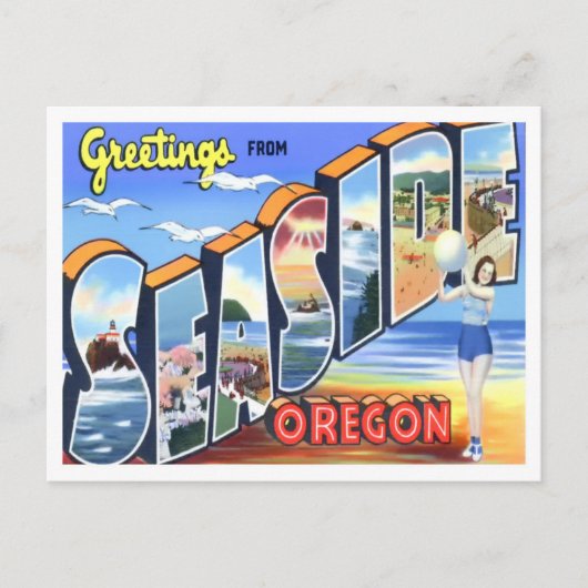 Balnéaire, Oregon Vintage Big Letters Carte postal (Devant)