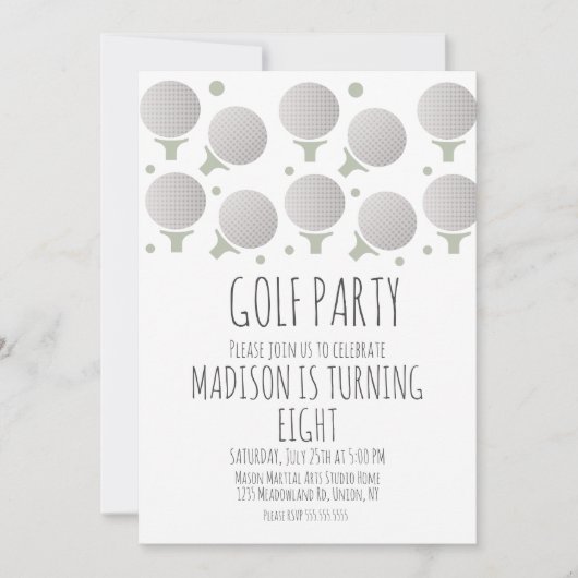 Bals de golf miniature Invitation de fête d'annive (Devant)