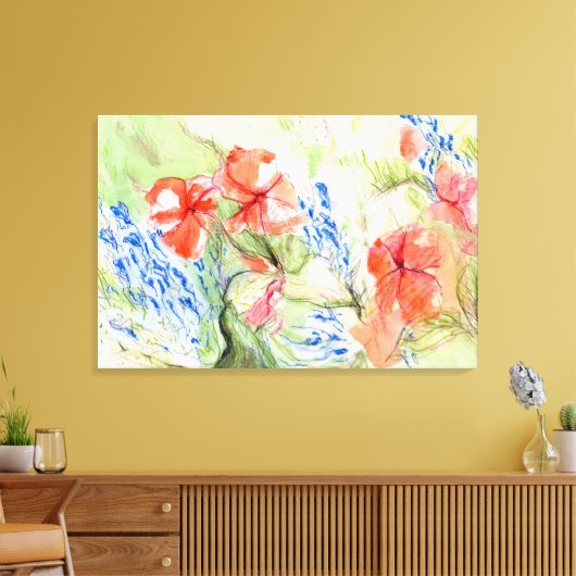 Balsam en Lobelia bloemen Canvas Afdruk (Insitu (Woonkamer))