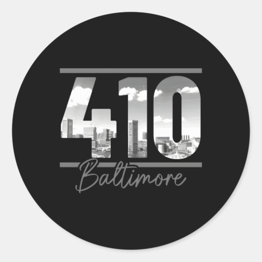 Baltimore 410 Netnummer Skyline Maryland Ronde Sticker (Voorkant)
