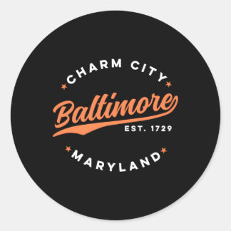 Baltimore Charm City Maryland Rood Wit Tekst Ronde Sticker