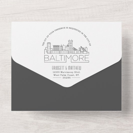 Baltimore Deco Skyline | Bruiloft All In One Uitnodiging (Achterkant)