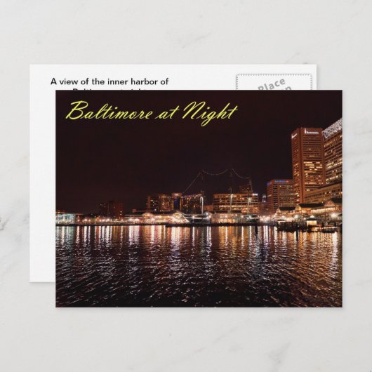 Baltimore Inner Harbour bij nacht Briefkaart (Voorkant / Achterkant)