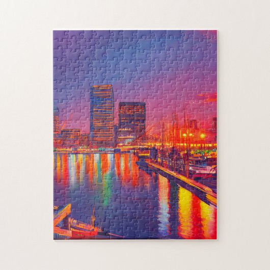 Baltimore Inner Harbour bij nacht Legpuzzel (Verticaal)