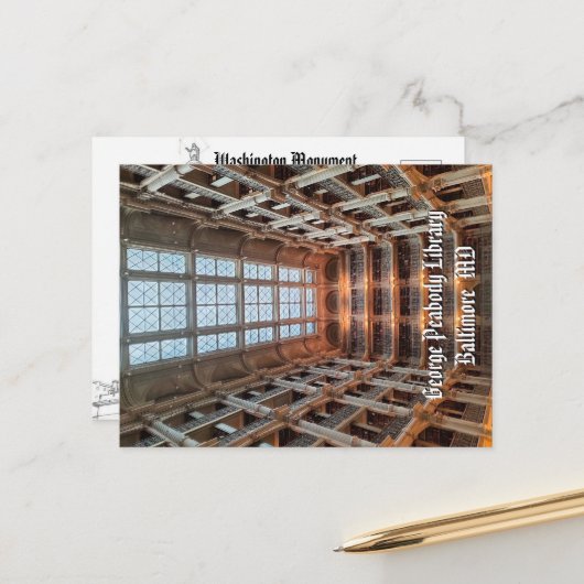 Baltimore Landmarks Postcard Peabody Library Photo Briefkaart (Voorkant / Achterkant in situ)