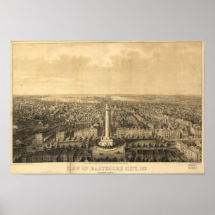 Baltimore Maryland 1862 Antiek Panorama Poster