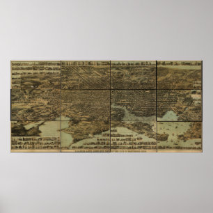 Baltimore Maryland 1870 Antiek Panorama Poster