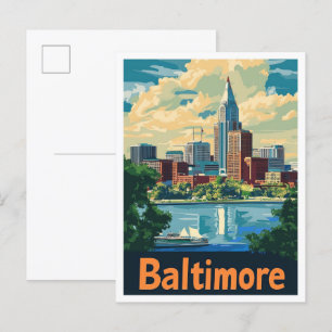 Baltimore Maryland Art Vintage Travel Illustratie Briefkaart