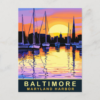 Baltimore, Maryland haven, zonsondergang, reizen Briefkaart