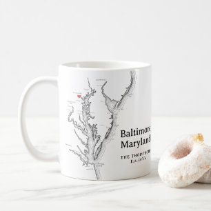 Baltimore Maryland Kaart Cadeau Zwart en Wit Koffiemok