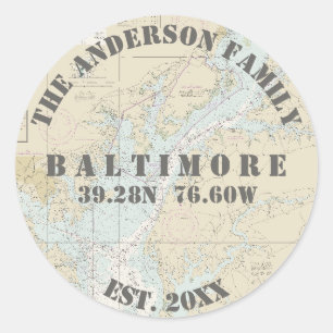 Baltimore Maryland Nautische Envelop Seals Boaters Ronde Sticker