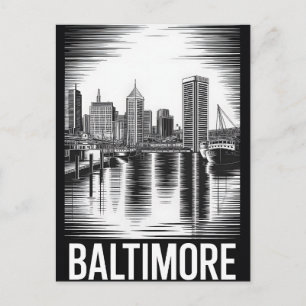 Baltimore Maryland Silhouette Zwart Wit Houtsnede Feestdagenkaart
