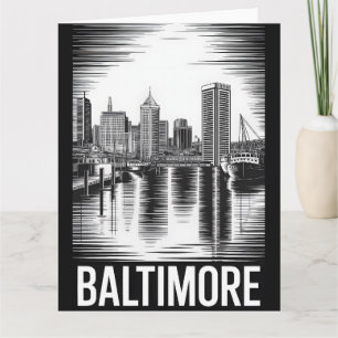 Baltimore Maryland Silhouette Zwart Wit Houtsnede Kaart