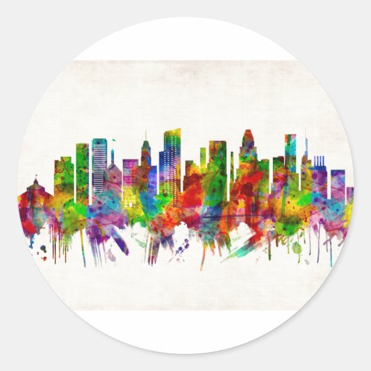 Baltimore Maryland Skyline Ronde Sticker (Voorkant)