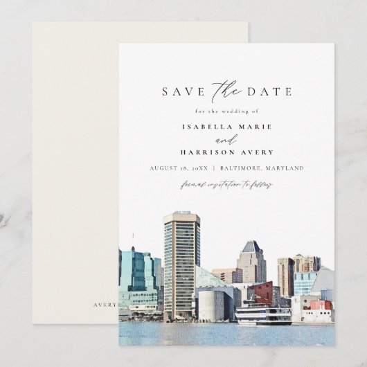 BALTIMORE Maryland Skyline Travel Save the Date Kaart (Voorkant / Achterkant)