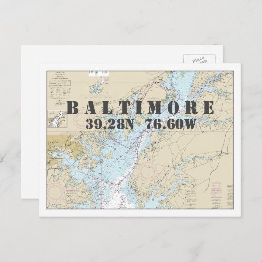 Baltimore MD Nautical Chart Lengtegraad Briefkaart (Voorkant / Achterkant)
