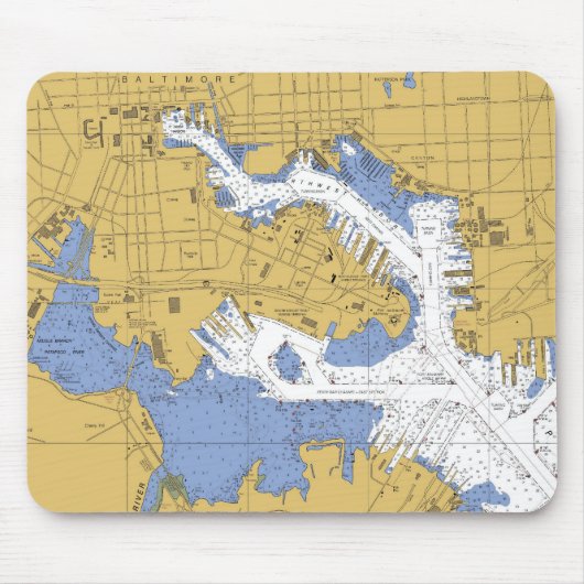 Baltimore MD Nautical Harbor Chart mousepad Muismat (Voorkant)