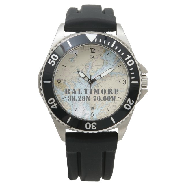 Baltimore MD Nautical Latitude Longitude Boater's Horloge (Voorkant)