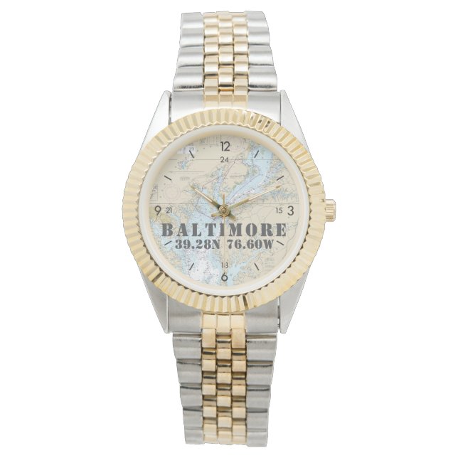 Baltimore MD Nautical Latitude Longitude Boater's Horloge (Voorkant)