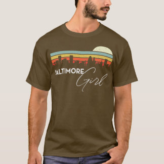Baltimore Meisje Retro Sunset City Skyline Souveni T-shirt