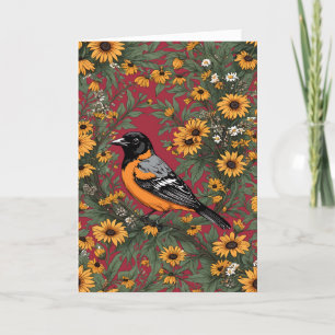 Baltimore Oriole Bird en Black Eyed Susan Bloemen Feestdagen Kaart