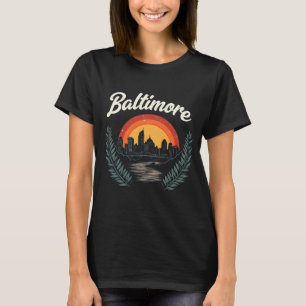 Baltimore Retro Skyline met zonsondergang T-shirt
