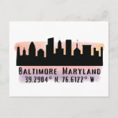 Baltimore Skyline Latitude en Lengtegraad Briefkaart (Voorkant)