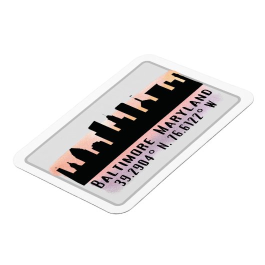Baltimore Skyline Latitude en Lengtegraad Magneet (Linkerzijde)