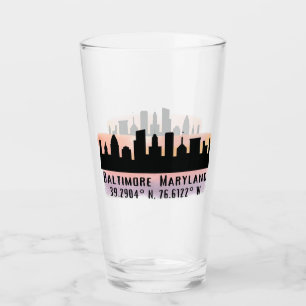 Baltimore Skyline Latitude en Longitude Pint Glas