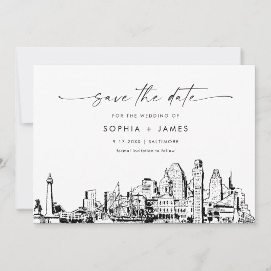 Baltimore Skyline Wedding Save the Date Kaart (Voorkant)