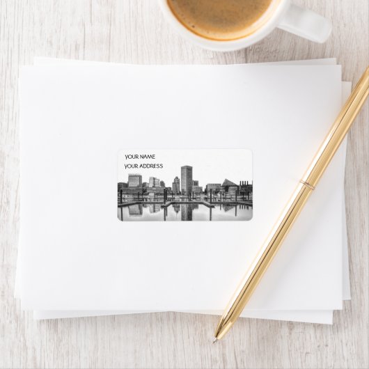 Baltimore Skyline - zwart en wit Etiket (Insitu)