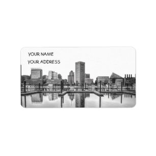 Baltimore Skyline - zwart en wit Etiket