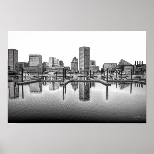 Baltimore Skyline - zwart en wit Poster (Voorkant)