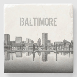 Baltimore Skyline - zwart en wit Stenen Onderzetter