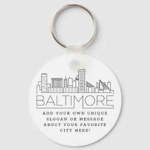Baltimore Stylized Skyline Aangepaste slogan Sleutelhanger