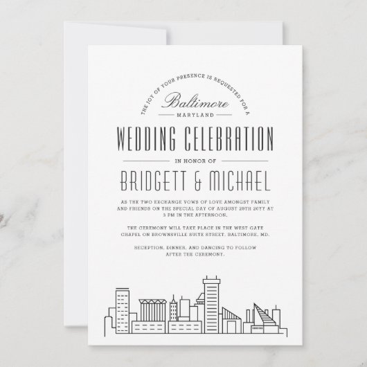 Baltimore Wedding | Moderne Deco Skyline Kaart (Voorkant)