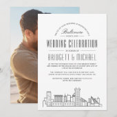Baltimore Wedding | Moderne Deco Skyline Kaart (Voorkant / Achterkant)